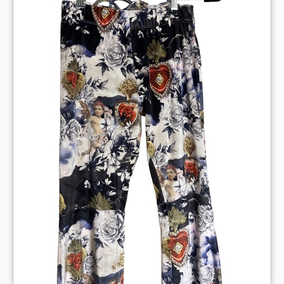 JADED LONDON velvet flared trousers with cherub, cloud graphic size S - Picture 4 of 5